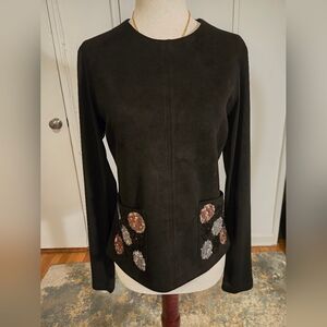 Elegant Black Women's Blazer with Floral Accents